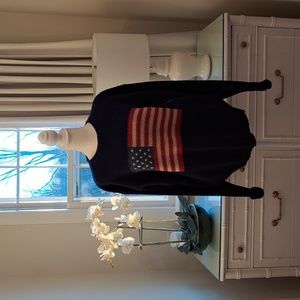 Vintage Britches Mens Navy Wool Knit Crewneck Sweater American Flag M/L